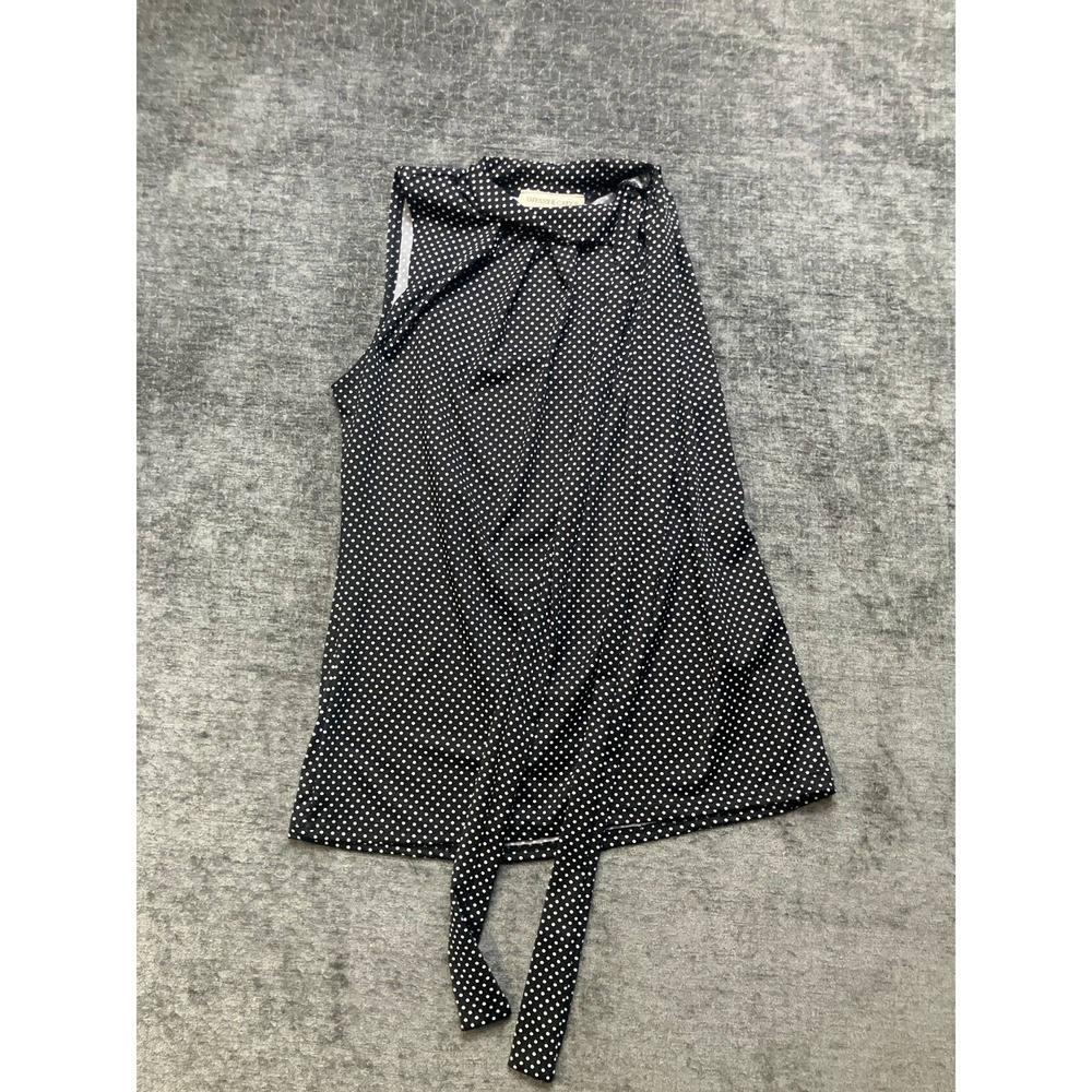 Tiffany‎ & Grey Blouse Top Womens Small Petite Black White Polka Dot Tie Neck